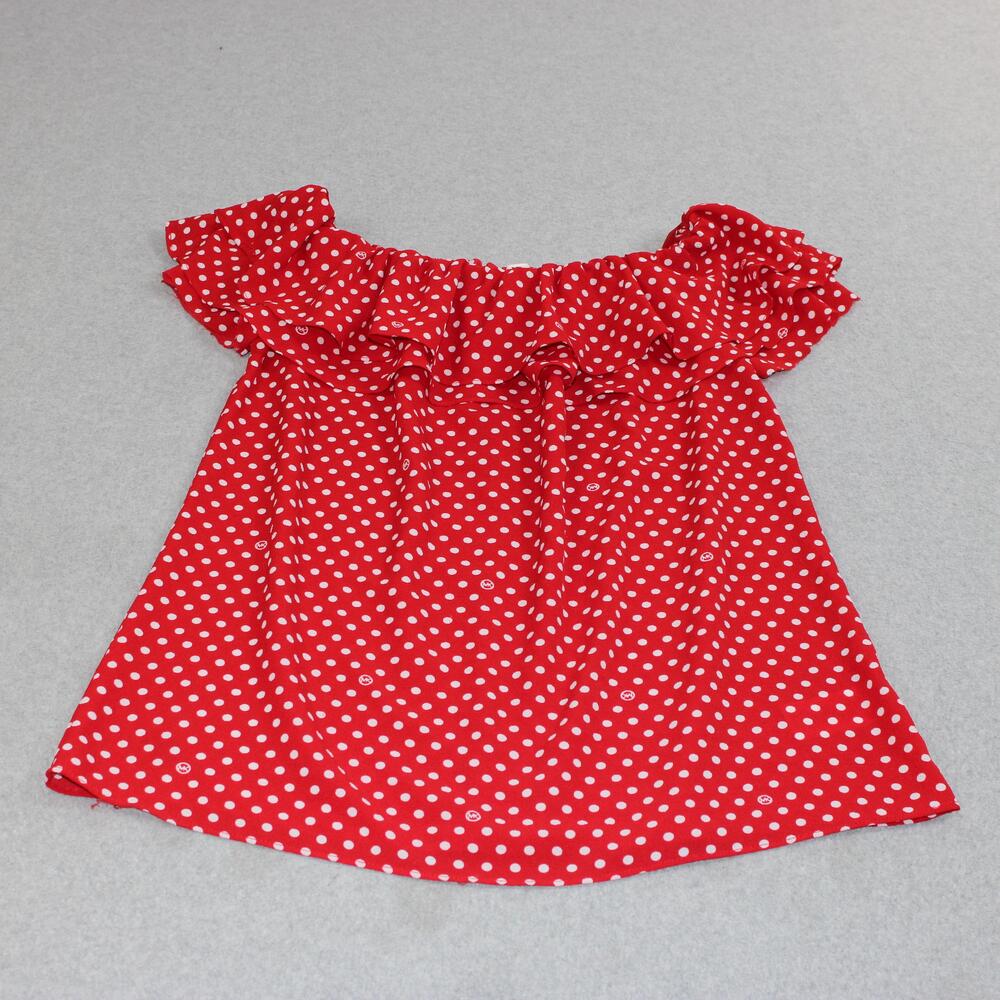Michael Kors Shirt Women Medium Red Polka Dot Off Shoulder Ruffle Boho Coastal